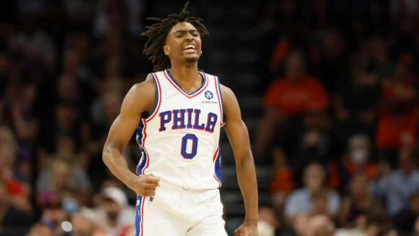 Tyrese Maxey 0 White NBA jersey 24-25 playing
