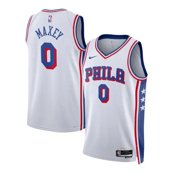 Tyrese Maxey 0 White NBA jersey 24-25