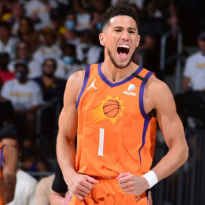 Devin Booker 1 Orange NBA jersey 24-25 playing