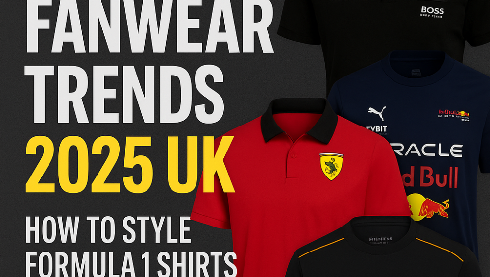 F1 fanwear trends 2025 UK – Mercedes, Ferrari, Red Bull and McLaren replica shirts with styling tips