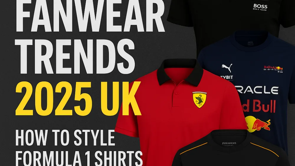 F1 fanwear trends 2025 UK – Mercedes, Ferrari, Red Bull and McLaren replica shirts with styling tips