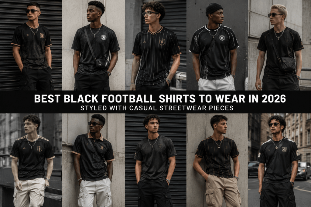 Best black football shirts to wear in 2026 styled with casual streetwear pieces